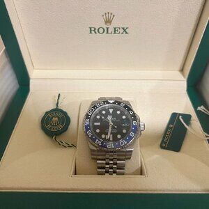 Men's Rolex 40mm GMT Master II "Batman" Clone Watch w/Black Dial & Blue Bezel